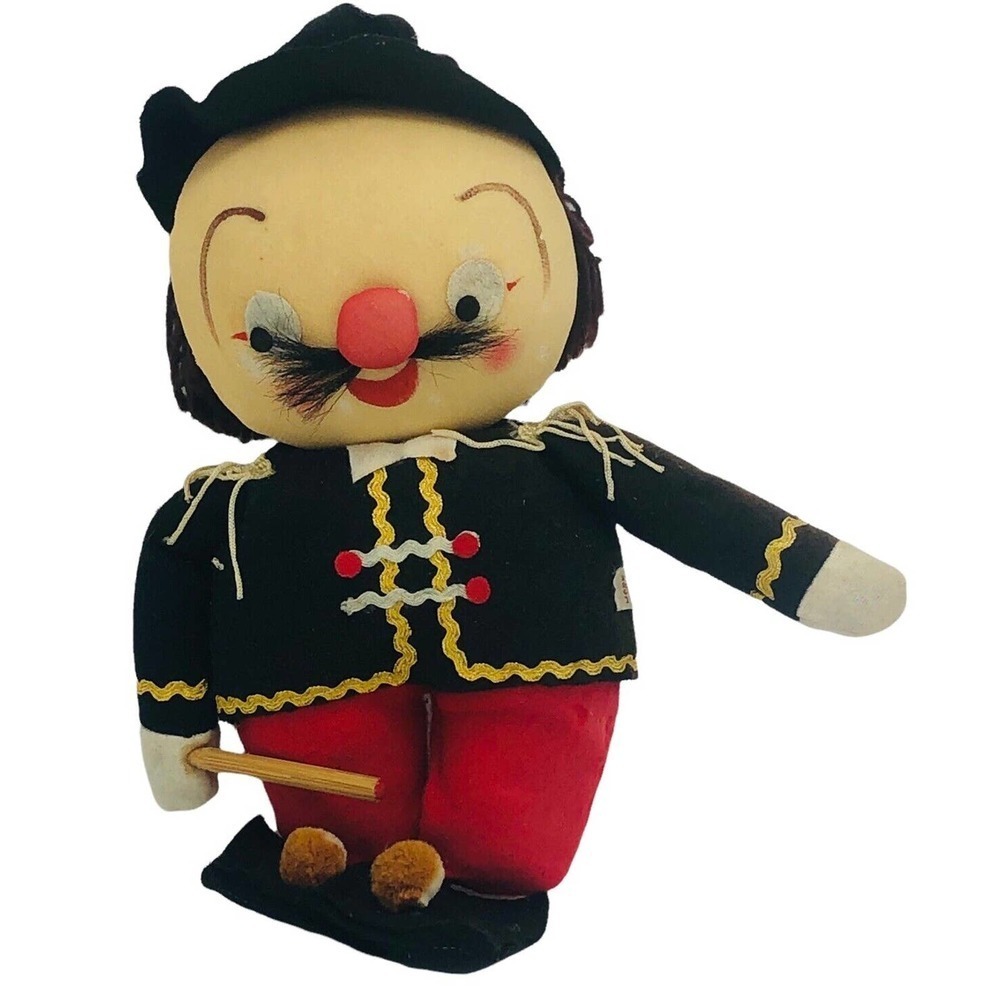Vintage MCM Japan Soldier Mustache 8” Felt Stuffed Doll Rare Mid Century